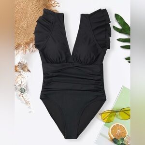 Elegant Black Ruffle One-Piece Swimsuit